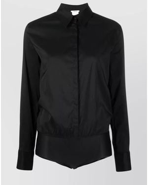 Wolford Cotton-Blend Long-Sleeve Shirt Bodysuit - Black