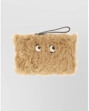 Anya Hindmarch Eye Detail Furry Texture Clutch Bag - Natural
