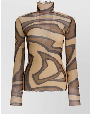 PUCCI Tulle T-Shirt With Abstract Print Design - Natural