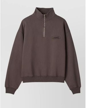Jacquemus High Neck Long Sleeve Silk Blend Top - Brown