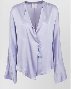 forte_forte Silk Satin Draped Double-Breasted Blouse - Purple