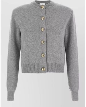 Balmain Cashmere Mohair Ribbed Crew Neck Cardigan - Grey