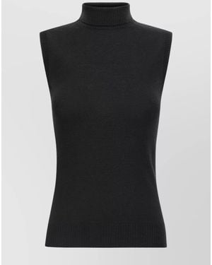 Sportmax Virgin Wool Fine-Knit Sleeveless Turtleneck Top - Black