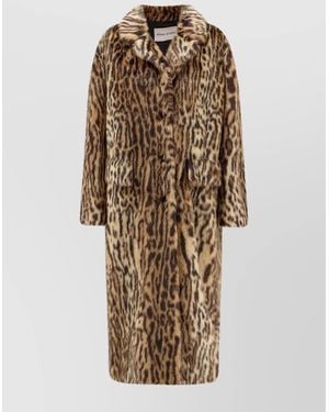 Stand Studio Animal Print Long Coat With Faux Fur - Natural