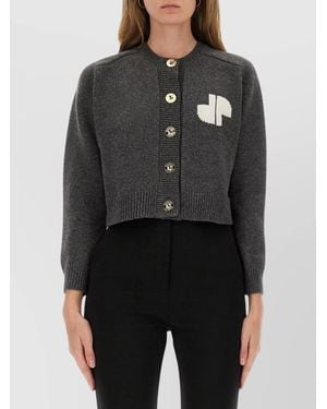 Patou Wool Cashmere Cropped Logo-Intarsia Cardigan - Black