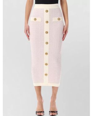 Balmain Textured Buttoned Midi Skirt - Pink