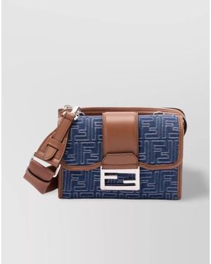 Fendi Denim Jacquard Shoulder Bag - Blue