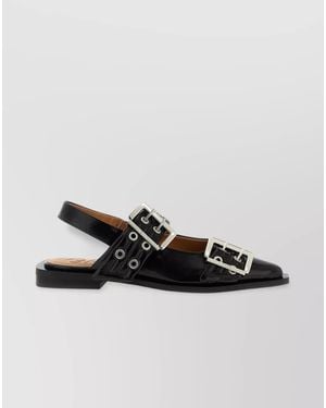 Ganni Faux Leather Buckle Slingback Ballerina Shoes - Multicolor