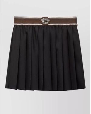 Versace High Waist Pleated Wool Skirt Design - Black
