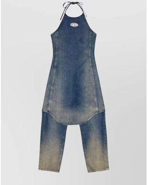 DIESEL Washed Out Halter Neck Sleeveless Jumpsuit - Blue