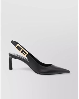 Sergio Rossi Mid Heel Grained Leather Pumps - Black