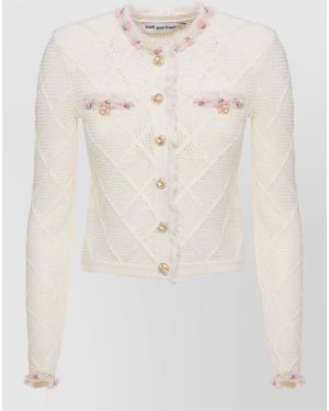 Self-Portrait Embellished Crochet Cardigan - Natural