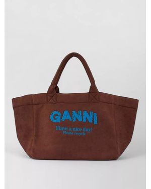 Ganni Large Resort Cotton Beach Tote Bag - Brown