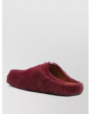 Marni Fur Trim Clog Mules Flat Sole - Red