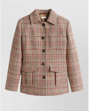 Tommy Hilfiger Check Blazer With Notched Lapels And Pockets - Brown
