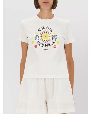 CASABLANCA Graphic Print Crew Neck Short Sleeve Top - White