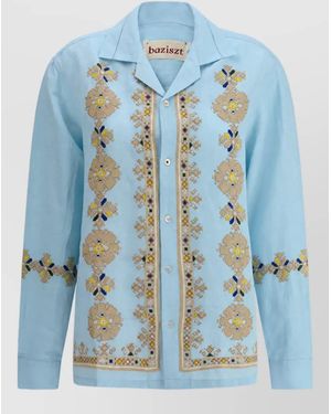 BAZISZT Cotton Hemp Shirt - Blue