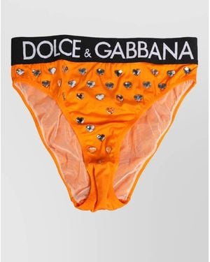 Dolce & Gabbana Crystal High-Waist Bikini Briefs - Orange