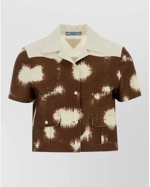 Prada Cotton Shirt Short Sleeves Cropped Pockets - Brown