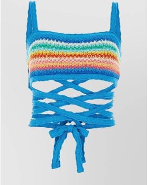 Alanui Crochet Sleeveless Square Neck Bralette - Blue