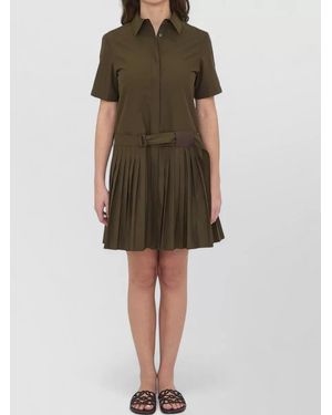 Loewe Pleated Belted Mini Shirt Dress - Green