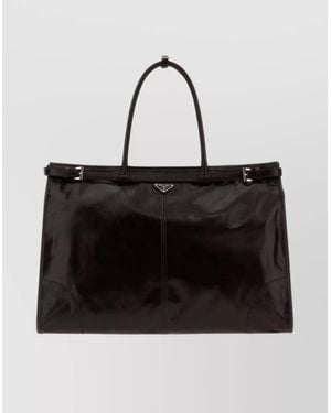 Prada Large Shopping Tote Featuring Metal Hardware - Black