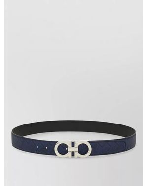 Ferragamo Gancini Reversible Textured Calf Leather Belt - Grey