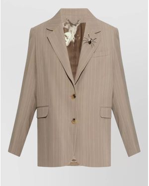 Golden Goose Pinstripe Blazer Jacket Notched Lapel Pockets - Natural