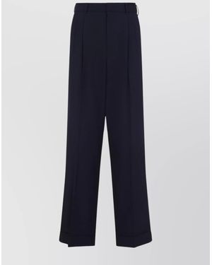 CASABLANCA Virgin Wool Pleated Wide-Leg Trousers - Blue