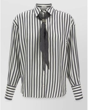 Brunello Cucinelli Silk Striped Shirt With Scarf - White