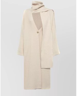 Blugirl Blumarine Long Open Front Coat With Shawl Collar - Natural