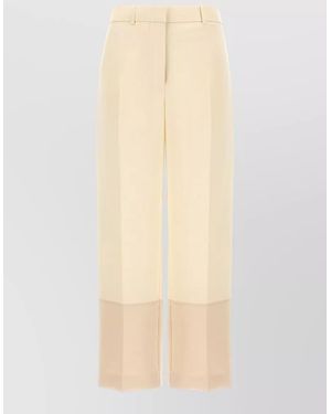 Tory Burch Cropped Pants Wide Leg Belt Loops - Natural