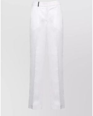 Peserico High Waist Linen Wide Leg Pants - White