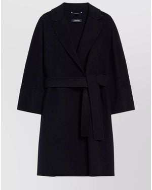 Max Mara Wool Belted Short Single Breasted Coat - Blue