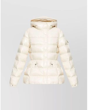 Moncler Short Quilted Down Jacket With Adjustable Hood - Natural
