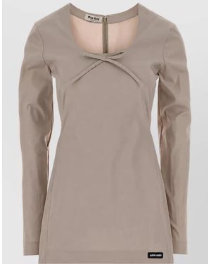 Miu Miu Stretch Poplin Mini Dress - Natural