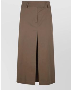 Filippa K Pleated Skirt Belt Loops Back Pockets Slit - Brown