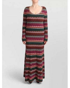 Missoni Wool Knit Maxi Sheath Dress Long Sleeves - Red
