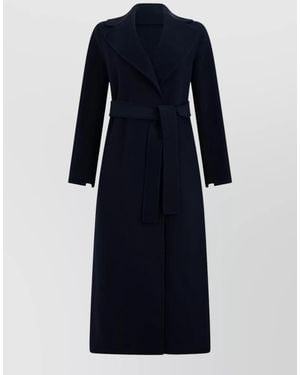 Max Mara Virgin Wool Belted Long Coat - Blue