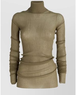 Quira Ribbed Cutout High Neck Knitted Top - Green