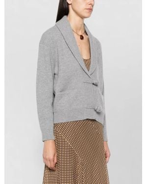 forte_forte Cashmere Blend Cropped Cardigan Shawl Collar - Gray