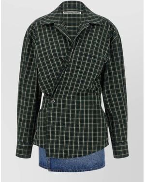 Alexander Wang Plaid Long Sleeve Shirt Dress Asymmetric - Green