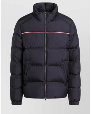 Moncler High Collar Zip Jacket With Quilted Design - Blue