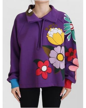 Dolce & Gabbana Floral Print Pullover Cotton Blend Jumper - Purple
