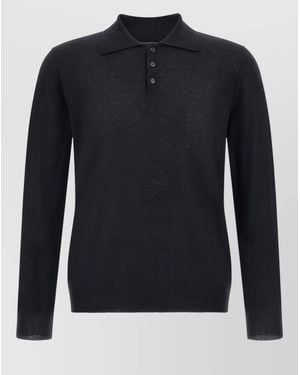 Zanone Cashmere Polo Shirt Long Sleeves Ribbed Cuffs - Blue