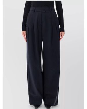 Thelatest Polyester Wool High-Rise Pleated Wide-Leg Pants - Blue