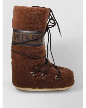 Moon Boot High Ankle Boots Faux Fur Flat Sole - Brown