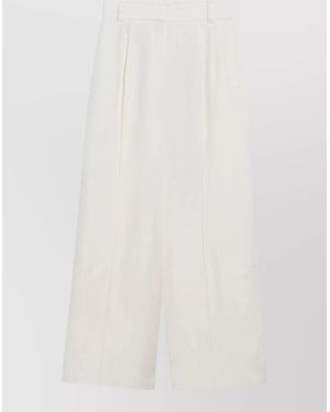 Loro Piana Wide Leg Trousers Pleated Front Belt Loops - White