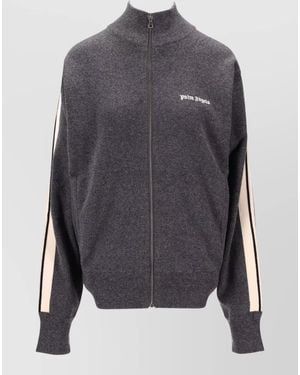 Palm Angels Cashmere Wool Logo-Intarsia Zip-Up Track Jacket - Grey