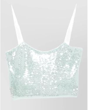 forte_forte Sequin Top Spaghetti Straps Cropped Buttons - Blue